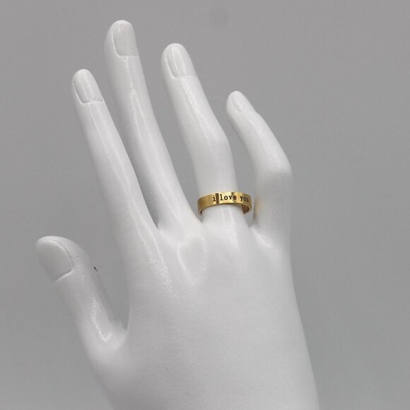 Jewelry ring band I Love You romantic love yellow gold tone adjustable new - Picture 4 of 6